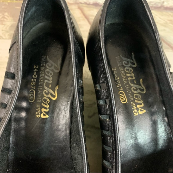 Vintage Brazilian Made Bon-Bons Black Leather Wing Tip Wedges Shoes Size 8 - Picture 10 of 15